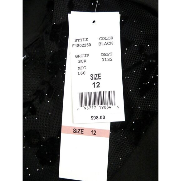 NEW! Leslie Fay Velvet Floral Lace Shift Dress Tiered Ruffle Sleeves Black SZ 12 - Picture 8 of 9